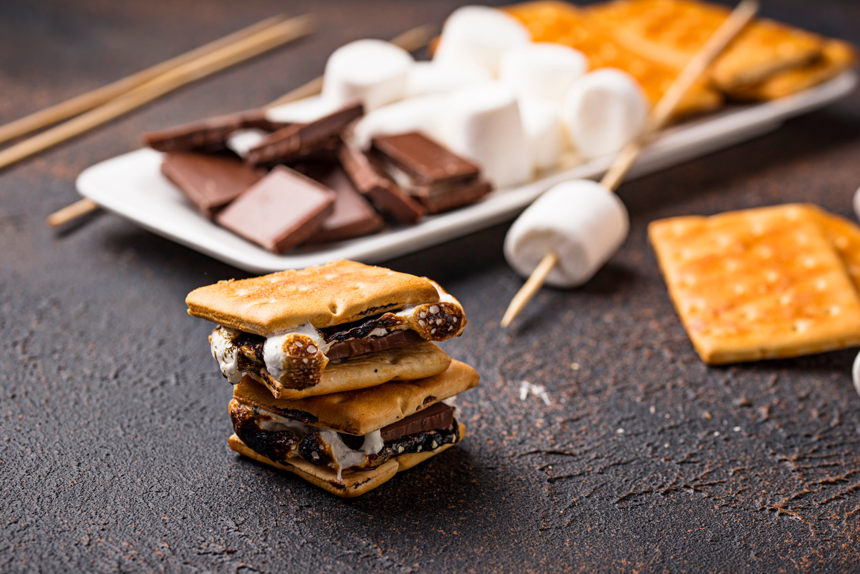 Homemade S'mores with Crackers, Marshmallows and Chocolate